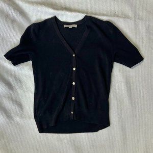 Loft Black Short Sleeve Button Up Sweater | Size Medium
